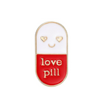 Delicate Charms Chill Pill enamel pin as a great gift for a med student, nurse, pharmacist doctor