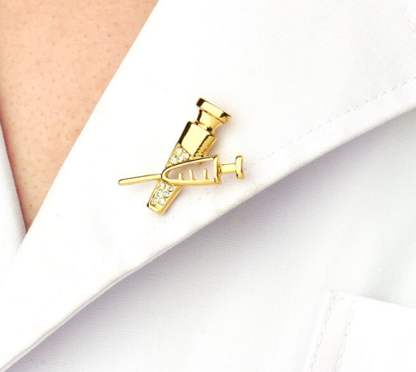 Delicate Charms White Coat Pins for Nurses and Doctors- Medical Lapel Pins- Vaccine and Shot Pins