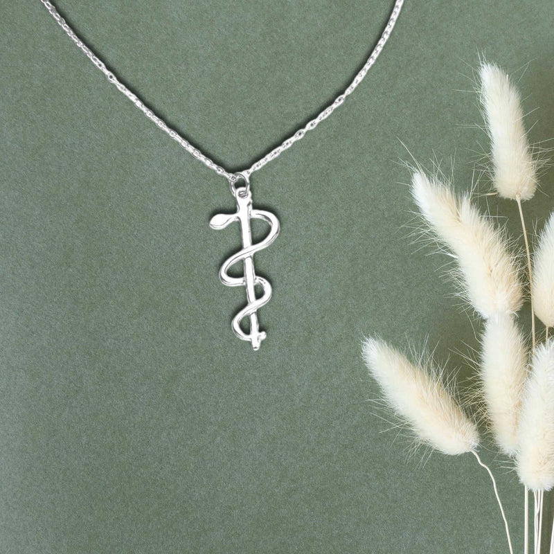 Symbol of Medicine Necklace-Rod of Asclepius-Rod of Asclepius Necklace Delicate Charms Gold Silver