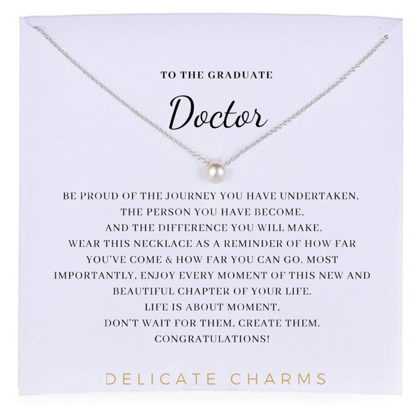 Delicate Charms Med School Graduation Gift Residency Graduation osteopathic doctor medical doctor graduation meaningful necklace card pearl sterling silver