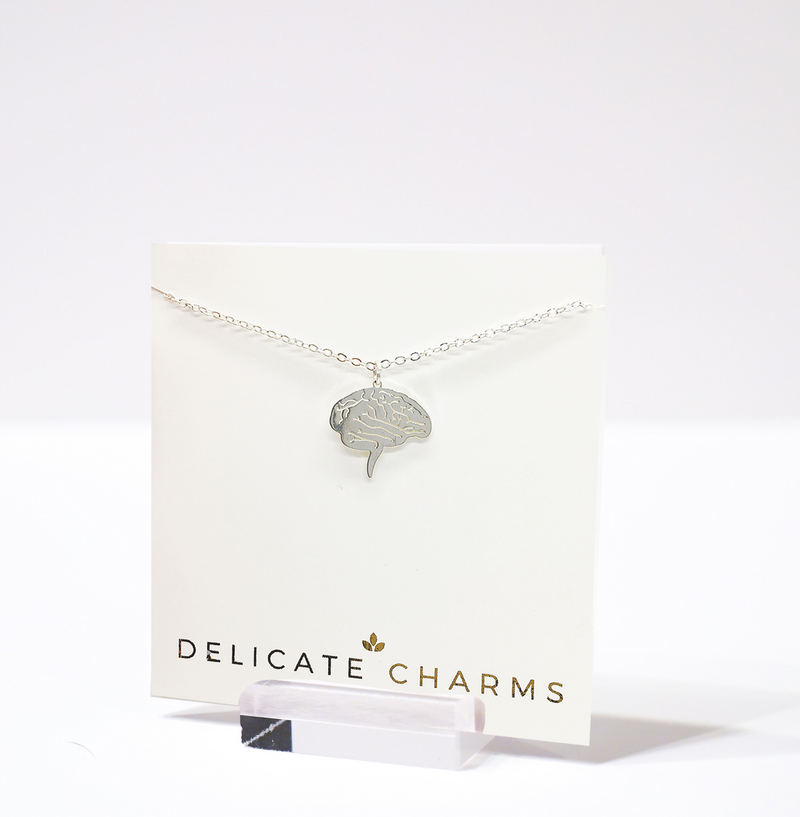 Delicate Charms Anatomical Brain Necklace Sterling Silver - Brain Necklace 